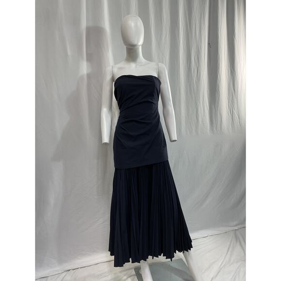 A.L.C. 'Austin' Navy Strapless Drop-Waist Poly Cotton Bend Maxi Dress Size 0 - - Picture 2 of 5